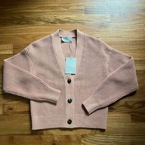 Everlane Blush Pink/salmon/teracot organic 100% cotton cropped cardigan, XXS NWT